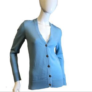Tory Burch Simone Goblin Blue Wool Long Cardigan M